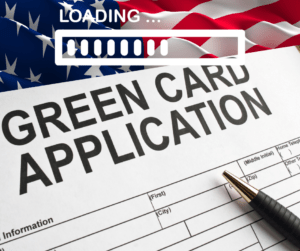 Green card processing delays - american flag and green card form