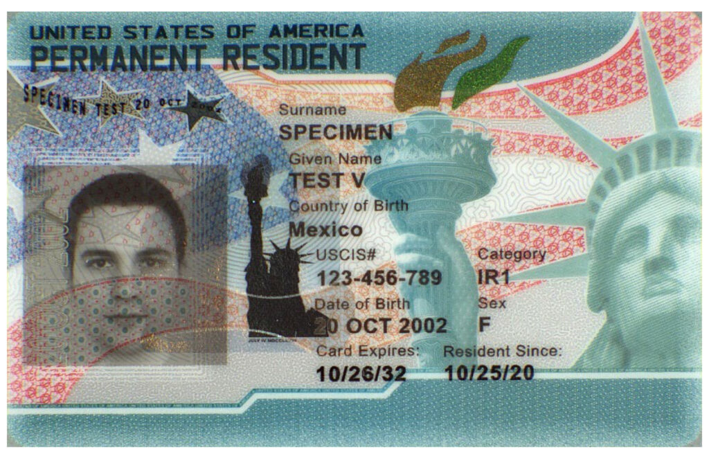 Lawful Permanent Resident U.S. Permanent Resident Card front